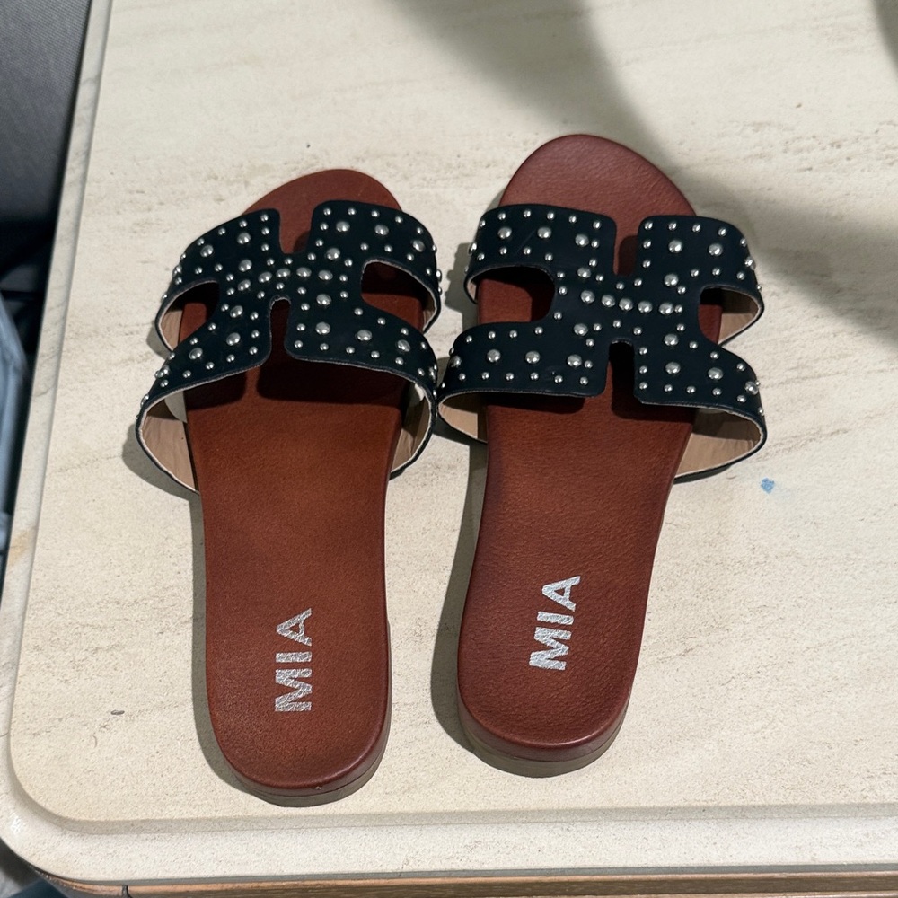 MIA Black Studded Slide Sandals
